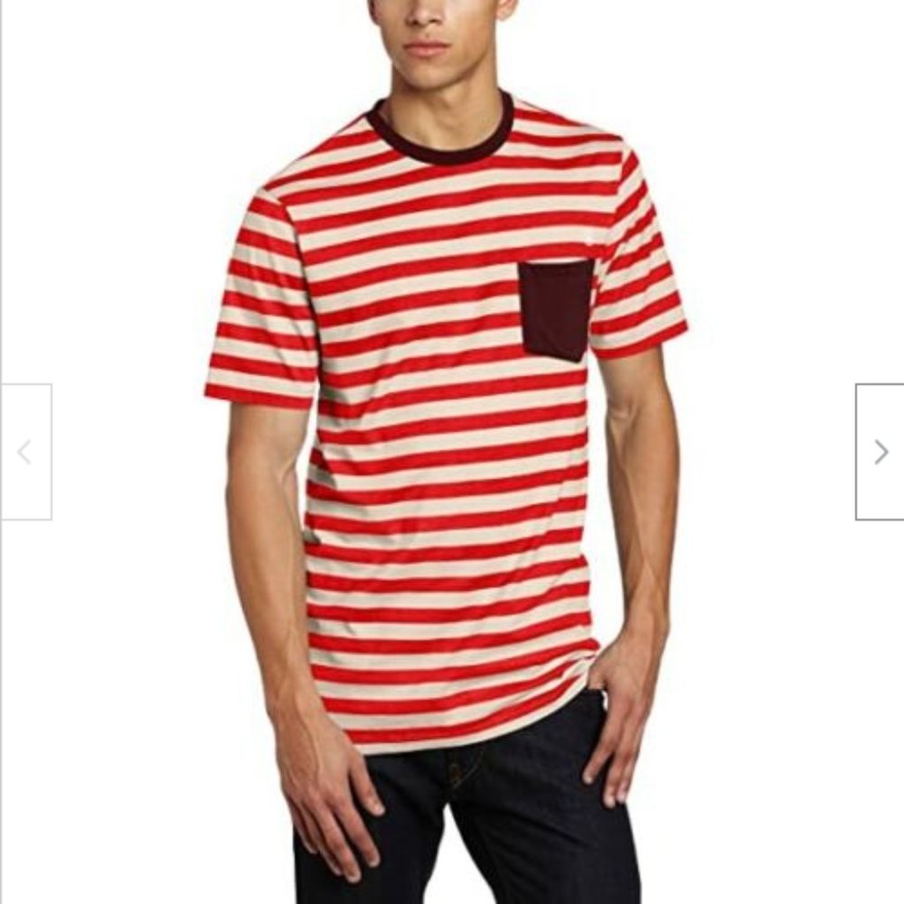 Volcom Red and Beige Striped Pocket T-shirt